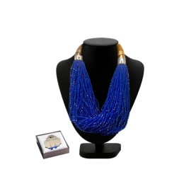 Traditional African Necklace and Earrings Set in Blue