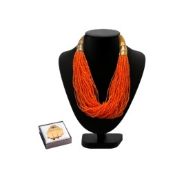 Traditional African Necklace and Earrings Set in Orange