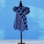 Blue Polka Dot Short-Sleeve Flared Dress