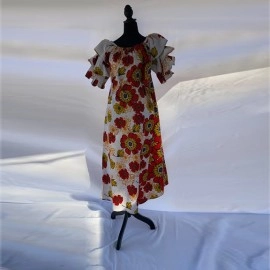 African Coral Floral Dress