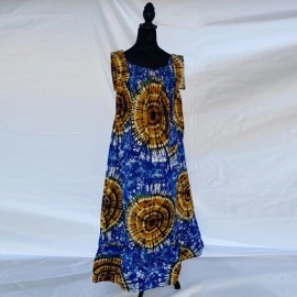 Blue and Yellow Sunburst Midi Dress