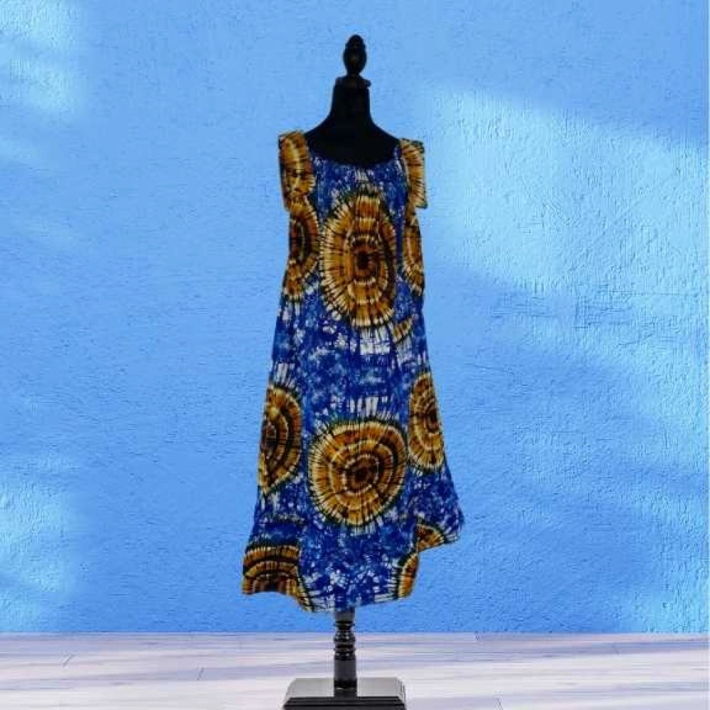Blue and Yellow Sunburst Midi Dress