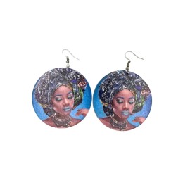 African Woman Face Earrings with Hair Wrap