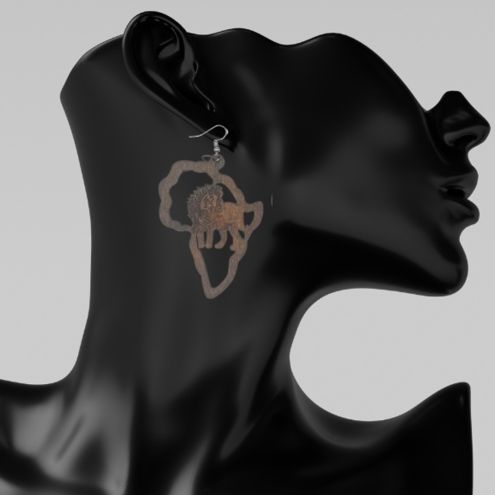 Map of Africa Earrings with Lion