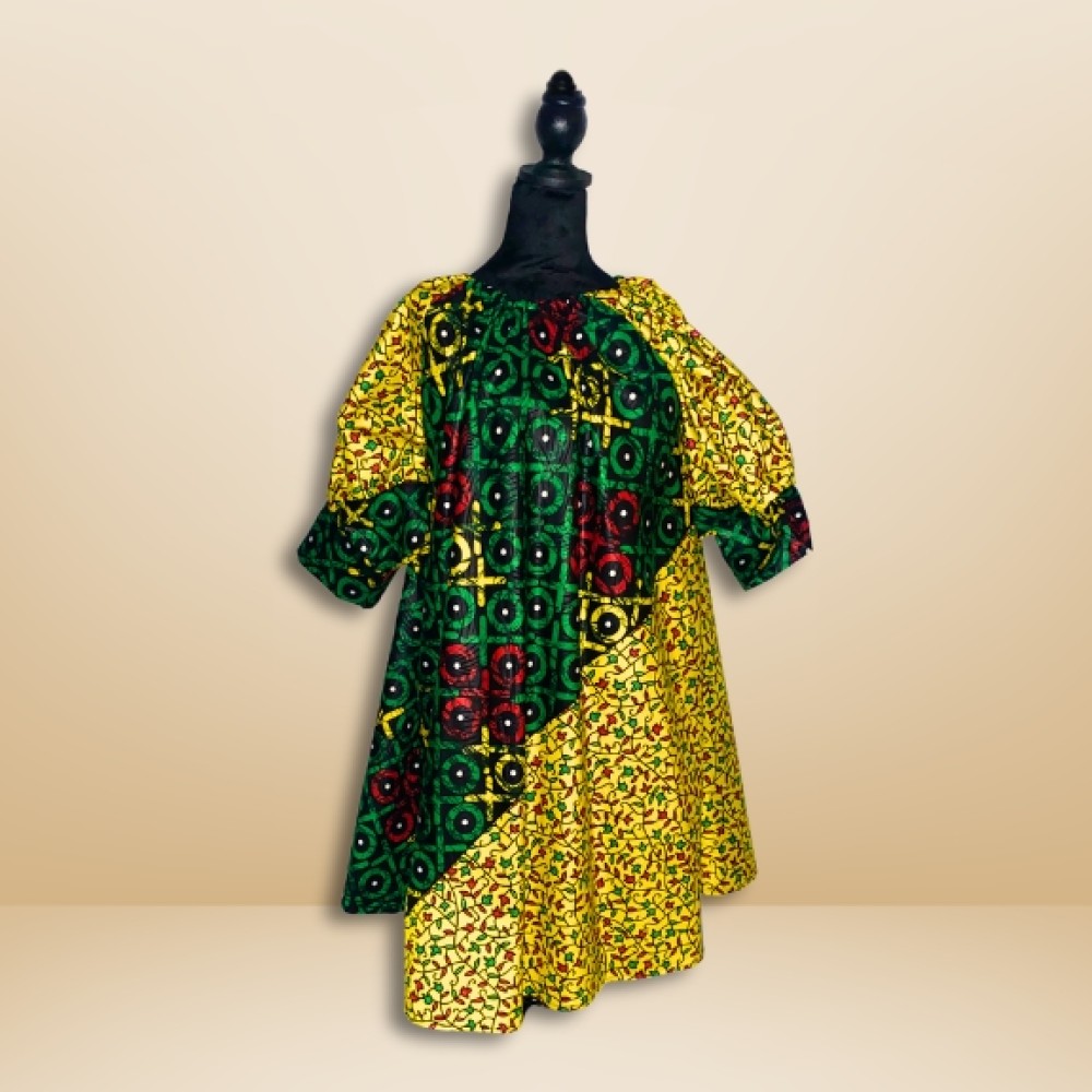 Two-Tone Leafy Asymmetrical Dress