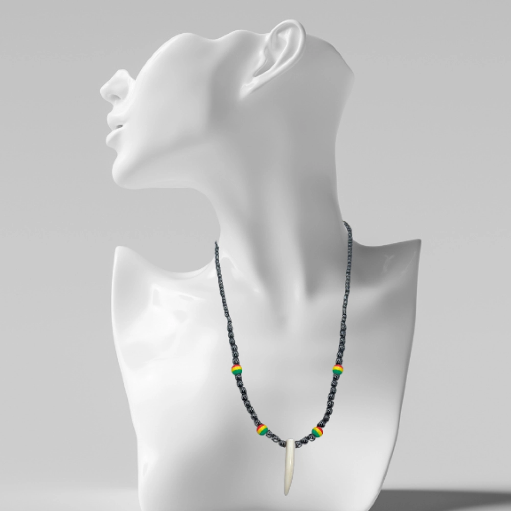 Rasta Tribal Necklace with Bone Pendant