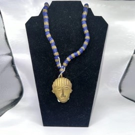 Royal Heritage Beaded Necklace with Golden African Mask Pendant