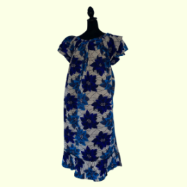 Elegant Blue Bloom Ruffle Hem Dress